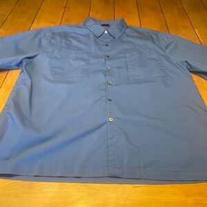 Scottevest Beachcomber Button Up Shirt XL Blue Multiple Hidden Pockets EUC